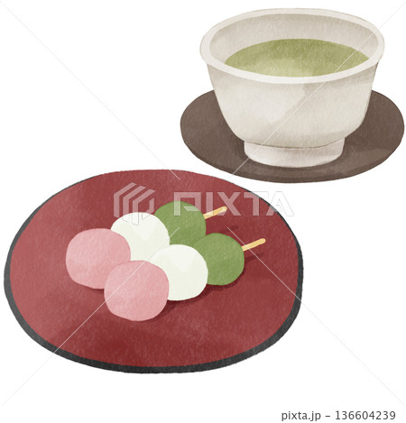 水彩風の三色団子|春の和菓子・桜・花見・串団子・和スイーツ 水彩風の三色団子|春の和菓子・桜・花見・串団子・和スイーツ 136604239