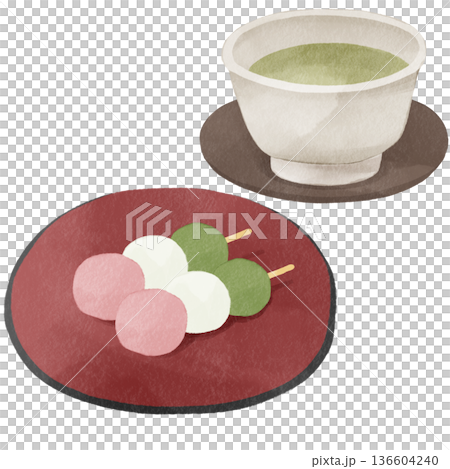 水彩風の三色団子|春の和菓子・桜・花見・串団子・和スイーツ 水彩風の三色団子|春の和菓子・桜・花見・串団子・和スイーツ 136604240