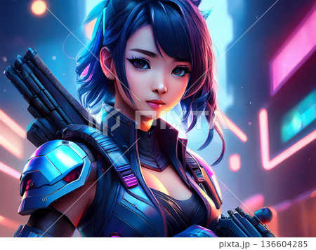 サイバー風女の子 136604285