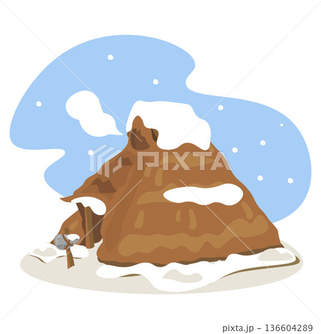 竪穴住居に冬が来たイラスト 136604289