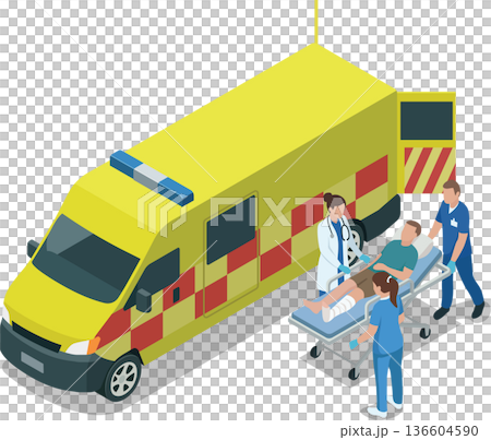 Medical staffs taking patient into ambulance Medical staffs taking patient into ambulance 136604590
