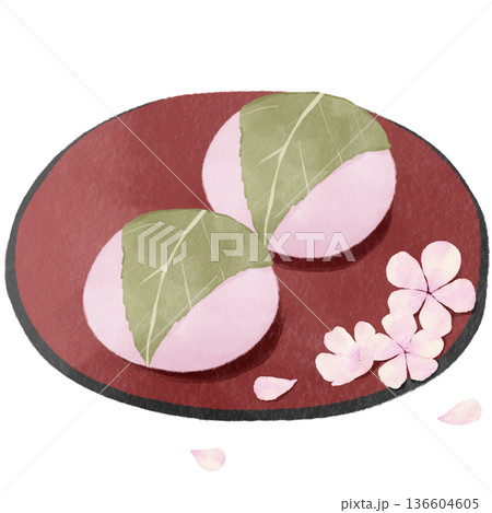 水彩風の桜餅|春の和菓子・道明寺・長命寺・花見・ひな祭り 水彩風の桜餅|春の和菓子・道明寺・長命寺・花見・ひな祭り 136604605