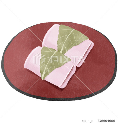水彩風の桜餅｜春の和菓子・道明寺・長命寺・花見・ひな祭り 136604606