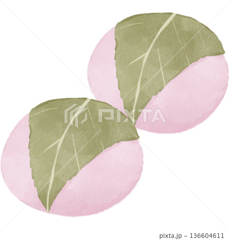 水彩風の桜餅｜春の和菓子・道明寺・長命寺・花見・ひな祭り 136604611