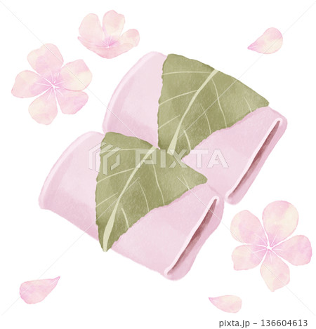 水彩風の桜餅｜春の和菓子・道明寺・長命寺・花見・ひな祭り 136604613