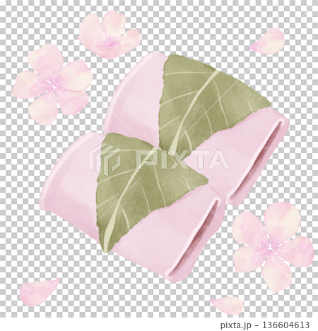 水彩風の桜餅｜春の和菓子・道明寺・長命寺・花見・ひな祭り 136604613