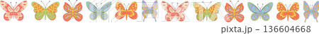 Groovy retro butterfly border pattern with funky and colorful psychedelic style. Y2k graphic pattern forms a unique border, perfect for creative use and modern projects. 136604668