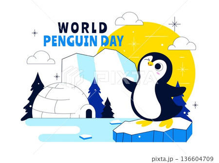 World Penguin Day Celebration Vector Illustration Featuring Cute Antarctic Penguins In A Festive Polar Wildlife Scene Flat Background 136604709