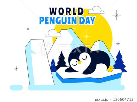 World Penguin Day Celebration Vector Illustration Featuring Cute Antarctic Penguins In A Festive Polar Wildlife Scene Flat Background World Penguin Day Celebration Vector Illustration Featuring Cute Antarctic Penguins In A Festive Polar Wildlife Scene Flat Background 136604712