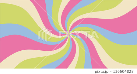 Groovy retro psychedelic swirl background with a funky wavy spiral in colorful y2k style. Sunshine and sun elements create a vibrant sun burst effect. Horizontal format for modern wallpaper or 136604828