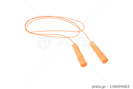Flat skipping rope sticker in bright style. Vibrant tool for sport, gym workouts, or training. Compact fitness equipment designed for healthy physical activity and exercise. 136604863