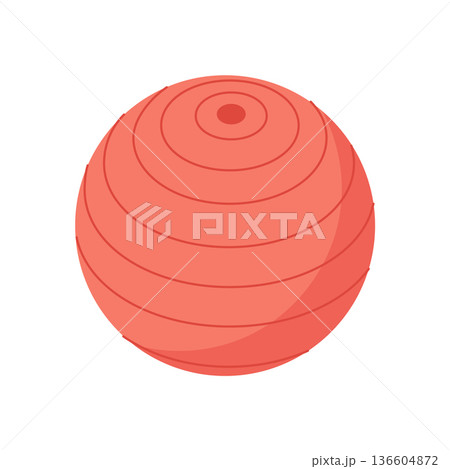 Flat style fitness ball for gym and training. Red workout equipment with a minimal round design for exercise and health. Versatile sport tool physical fitness. 136604872