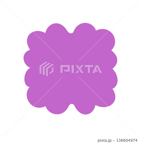 Retro groovy scallop wavy rectangle border shape stands out as a modern abstract frame. Graphic with solid form, purple background and y2k influence, perfect for creative visual projects. 136604974