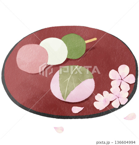 水彩風の三色団子と桜餅|春の和菓子・花見・道明寺・ひな祭り 水彩風の三色団子と桜餅|春の和菓子・花見・道明寺・ひな祭り 136604994