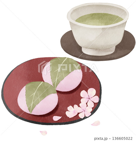 水彩風の桜餅｜春・和菓子・桜・道明寺 136605022