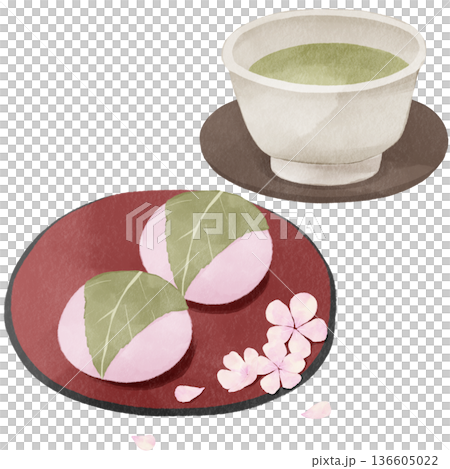 水彩風の桜餅｜春・和菓子・桜・道明寺 136605022