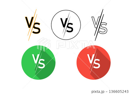 Vs Versus Logo Icons Set Flat and Outline Comparison Badges in Green, Red and Black 136605243