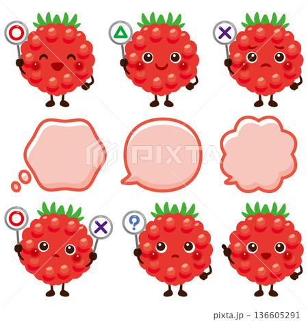 ○×△の札を持ったラズベリーのキャラクターイラスト 136605291