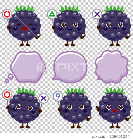 ○×△の札を持ったブラックベリーのキャラクターイラスト 136605294