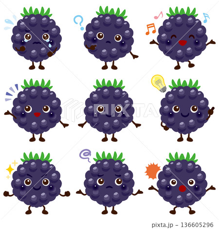 ブラックベリーのキャラクターイラスト 表情セット ブラックベリーのキャラクターイラスト 表情セット 136605296