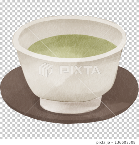 Watercolor style teacup with green tea | Matcha, Japanese tea, with tea tray, Japanese style image 136605309