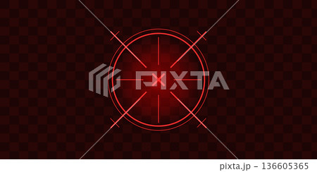 Crosshair Hud red. Neon glowing light and laser tech icons. Various styles for futuristic game interface. Set of simple Vector icons 136605365