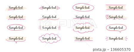 Frame text box hand drawn set. Frame line ribbon banner underline handwriting doodle marker pen title. Cute simple vintage circle, box, oval text simple marker banner. Vector 136605370
