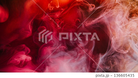 Fog paint. Smoke mist. Blur red orange purple color cloud shimmer fume glitter splash haze texture water acrylic pigment on abstract background. 136605435