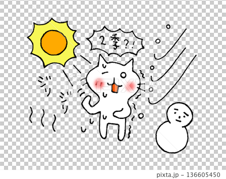Illustrations of two seasons, summer and winter, extreme heat and severe winter, temperature difference Illustrations of two seasons, summer and winter, extreme heat and severe winter, temperature difference 136605450