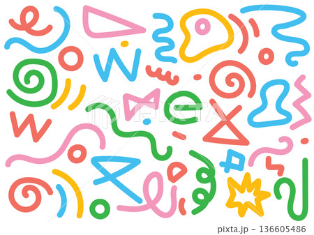 カラフルポップな抽象的な線模様の背景素材 136605486