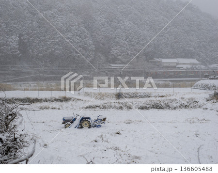 雪に埋まる田畑と鉄道の風景 雪に埋まる田畑と鉄道の風景 136605488