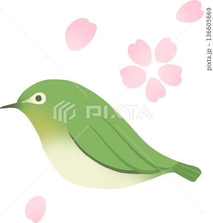 桜とメジロのベクターイラスト 春の和風フラワーと小鳥の素材 桜とメジロのベクターイラスト 春の和風フラワーと小鳥の素材 136605669