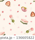 春の和菓子パターン – 桜スイーツのシームレスデザイン 136605822