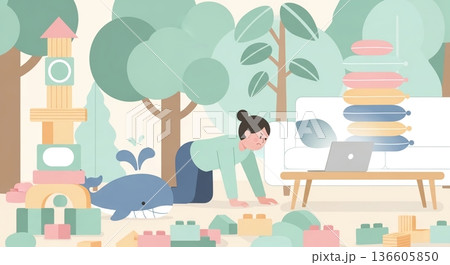 散らかる部屋と仕事の葛藤に疲弊 136605850