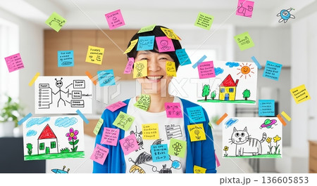 アイデアとタスクで溢れる笑顔の私 136605853