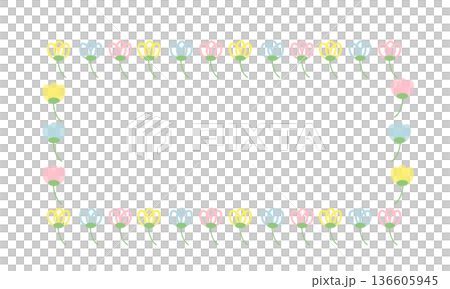 手描きのパステルカラーの花のフレーム素材 手描きのパステルカラーの花のフレーム素材 136605945