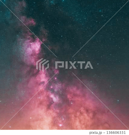 night sky with moon and mountains, nature background 136606331