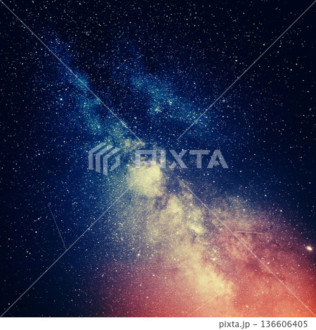 night sky with moon and mountains, nature background 136606405