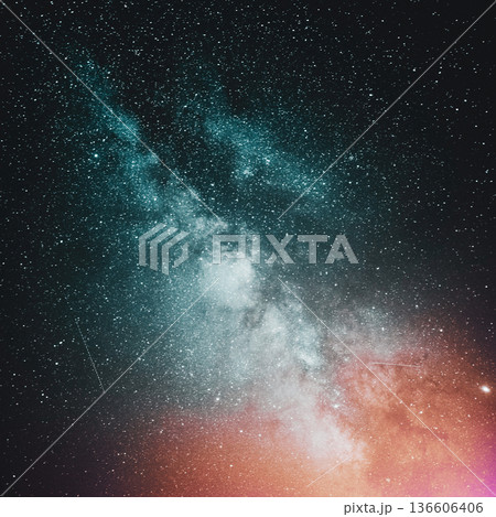 night sky with moon and mountains, nature background 136606406