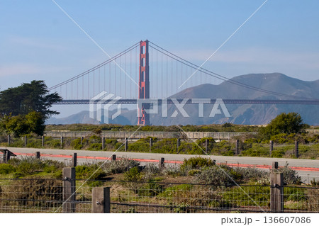 Golden Gate Bridge seen from walking path in San Francisco 136607086