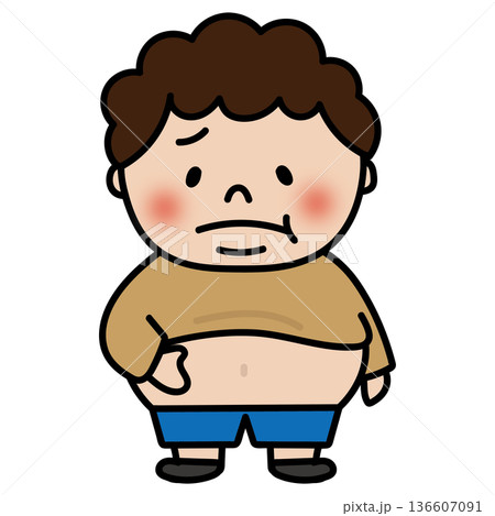 お腹のお肉をつまむぽっちゃりした天パの子供(男の子) お腹のお肉をつまむぽっちゃりした天パの子供(男の子) 136607091