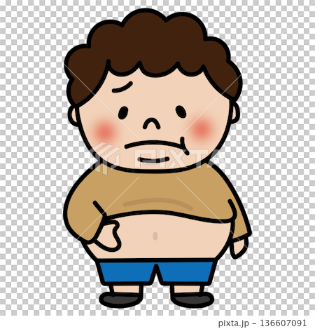 お腹のお肉をつまむぽっちゃりした天パの子供(男の子) お腹のお肉をつまむぽっちゃりした天パの子供(男の子) 136607091
