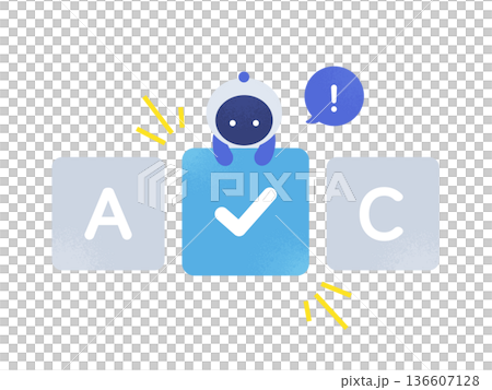 AIが最適解を選定。選択肢からベストな答えを導き出したロボットのベクターイラスト素材。 136607128