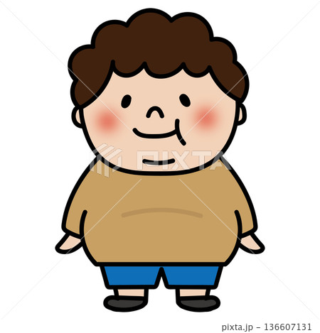 ぽっちゃりした天パの子供（男の子）全身 136607131