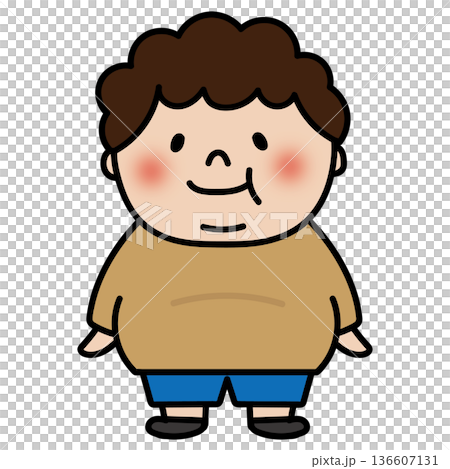 ぽっちゃりした天パの子供（男の子）全身 136607131