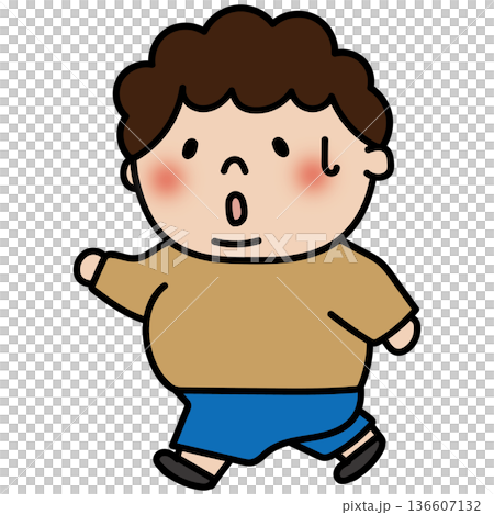 A chubby boy with curly hair walking to lose weight A chubby boy with curly hair walking to lose weight 136607132