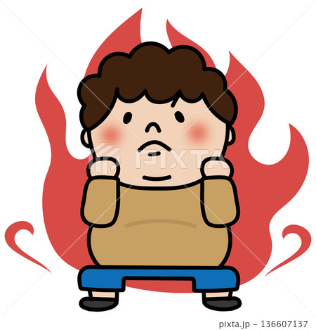 やる気に燃えているぽっちゃりした天パの子供(男の子) やる気に燃えているぽっちゃりした天パの子供(男の子) 136607137