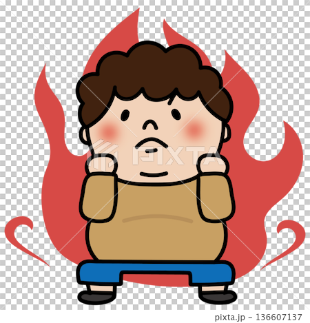 やる気に燃えているぽっちゃりした天パの子供(男の子) やる気に燃えているぽっちゃりした天パの子供(男の子) 136607137
