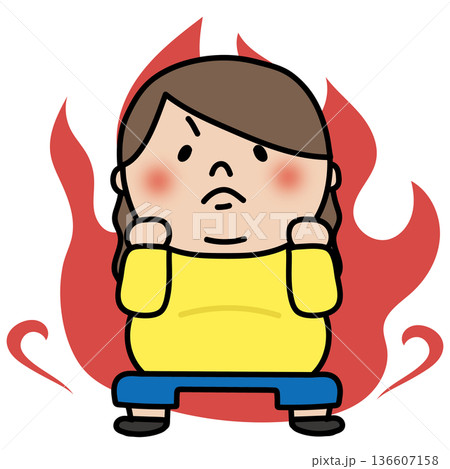 やる気に燃えているぽっちゃりしたロングヘアの子供（女の子） 136607158