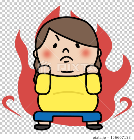 やる気に燃えているぽっちゃりしたロングヘアの子供（女の子） 136607158